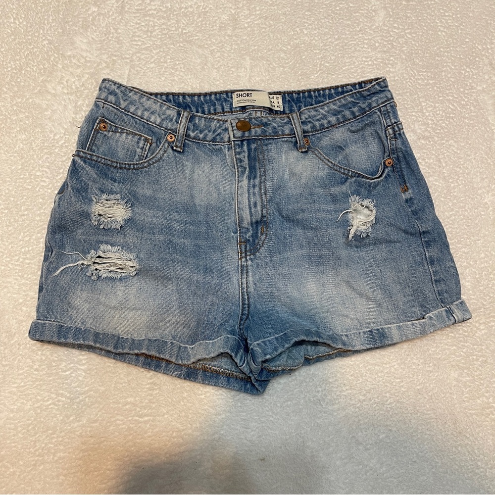 Cotton on Blue Denim Loose Fit Distressed High Rise Summer Short Women's 8